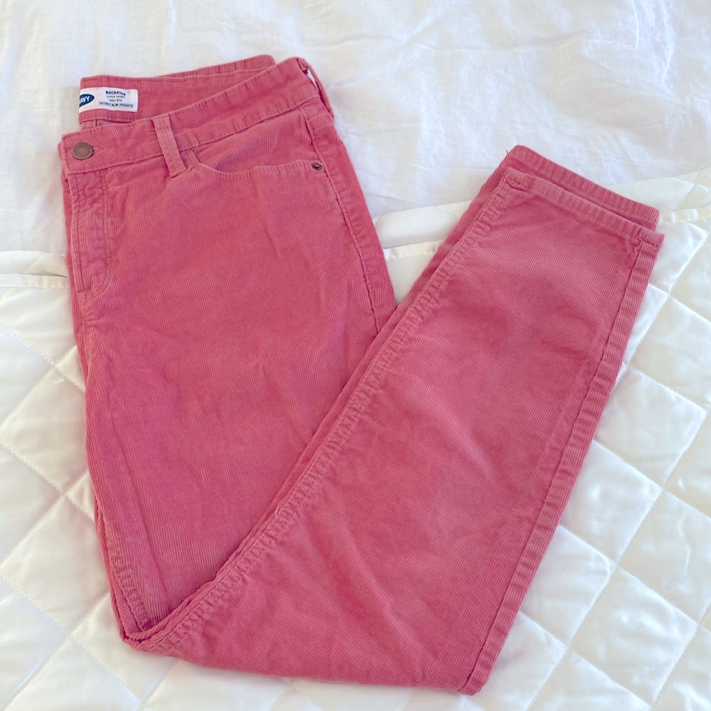 Old Navy dusty pink corduroy Rockstar jeans, size 12 petite